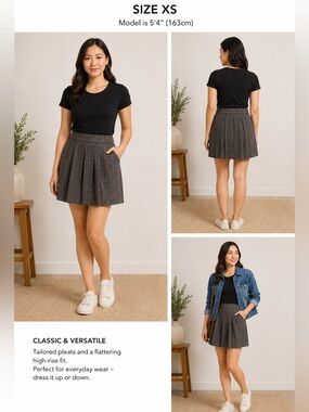 Fossil Pleated Lined Wool Blend Skirt with Pockets Extra Small
